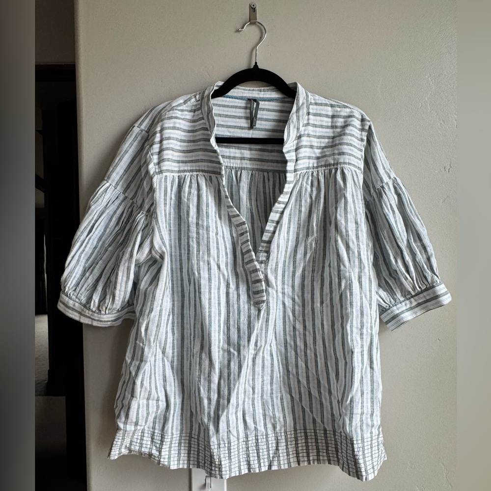 Anthropologie Darcey Popover Swing Top Striped Linen Tunic Boho Peasant XL - Picture 3 of 11